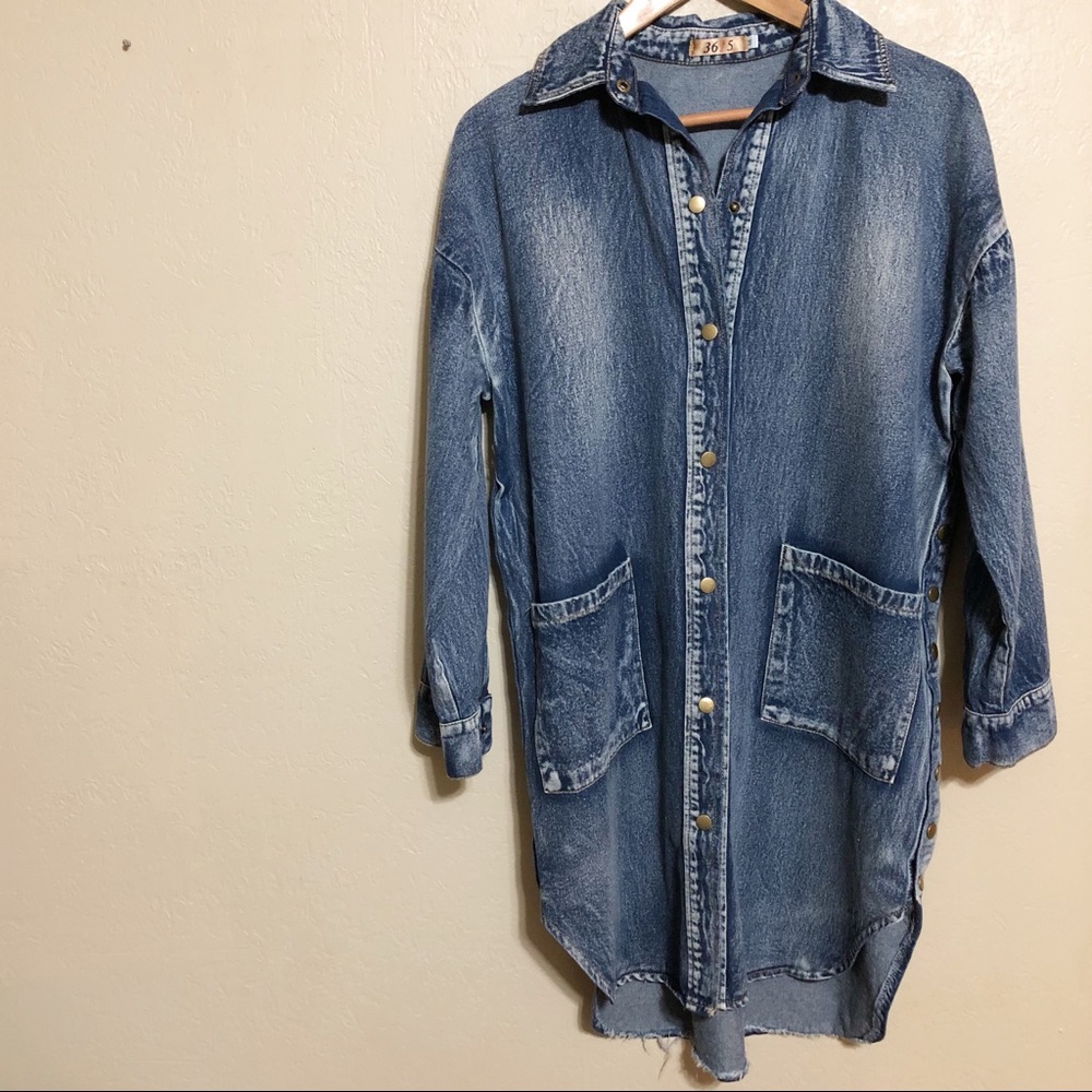 36 Point 5 Washed Blue Denim Tunic Shirt Dress